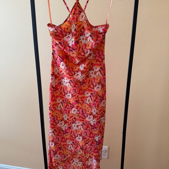 Vintage Express Floral Halter Midi High Low Asymmetrical Hem Dress Size 1/2 - Picture 4 of 6
